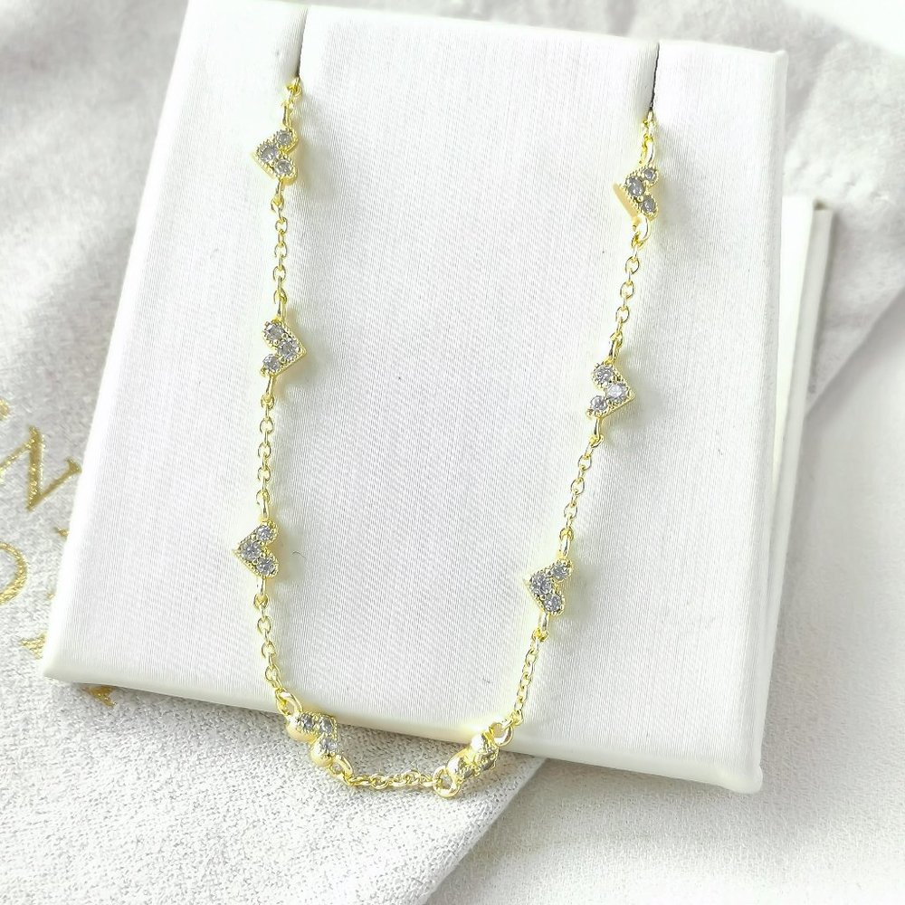 $80 Kendra Scott Haven Heart Gold White Crystal Strand Necklace Authentic